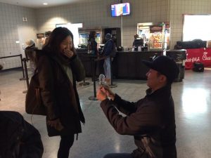 Marriage proposal with “rose under glass” balloon ring made by Paul at the Verizon…